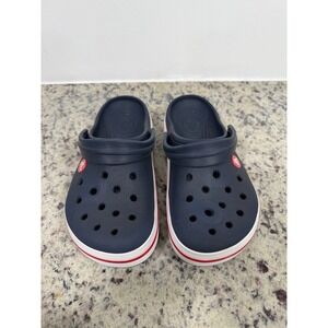 Crocs Crocband Navy Blue White Red Stripe Clog Shoes Womens 6